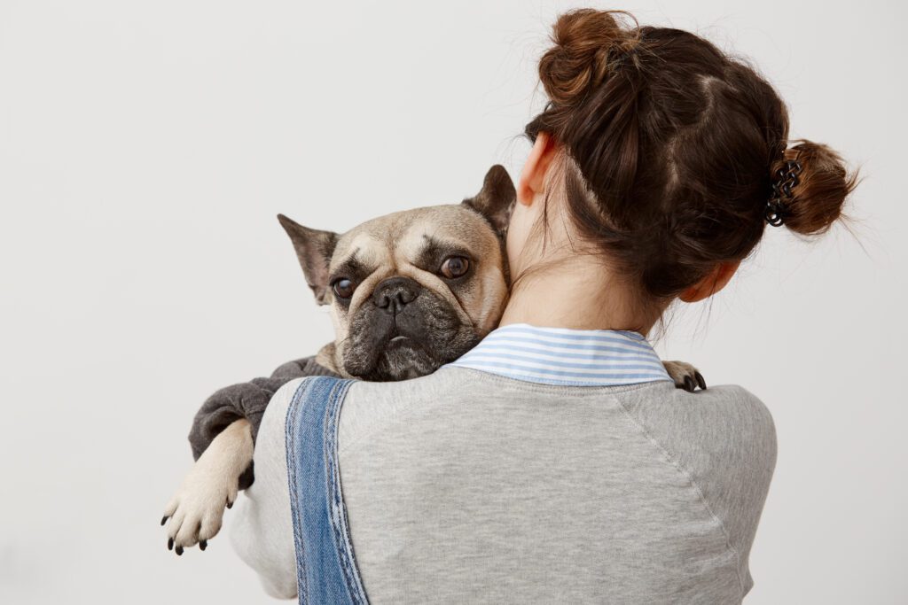 Pet sitter holding dog in her arms