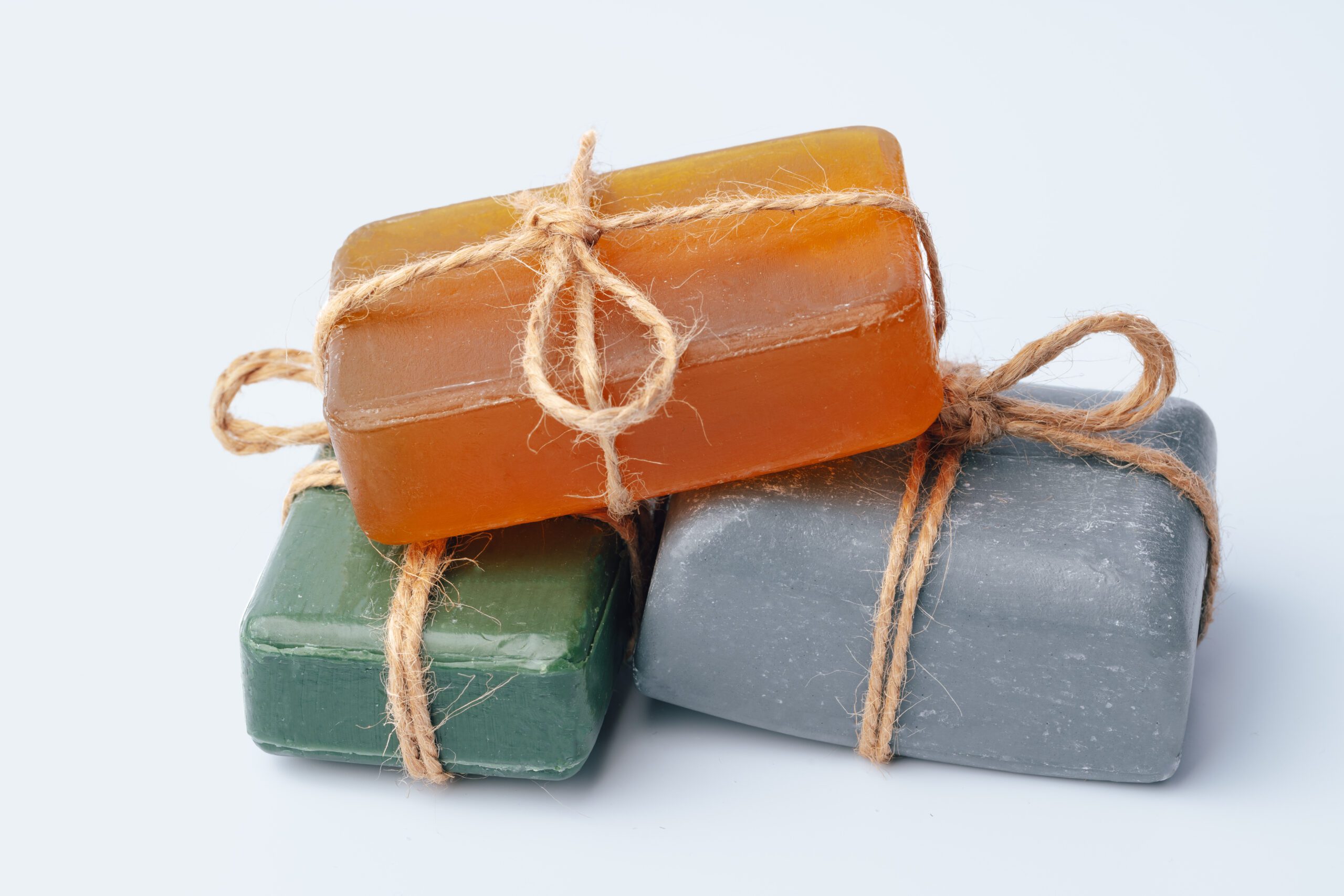 3 soap bars tied with decorative string